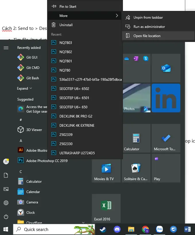 Cách 2: Send to > Desktop